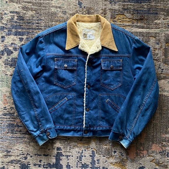 70s corduroy collar sherpa denim jacket - Picture 1 of 3